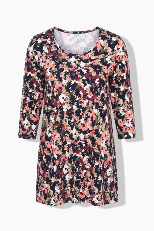 Floral Camo Print Round Neck Cotton Knit Tunic