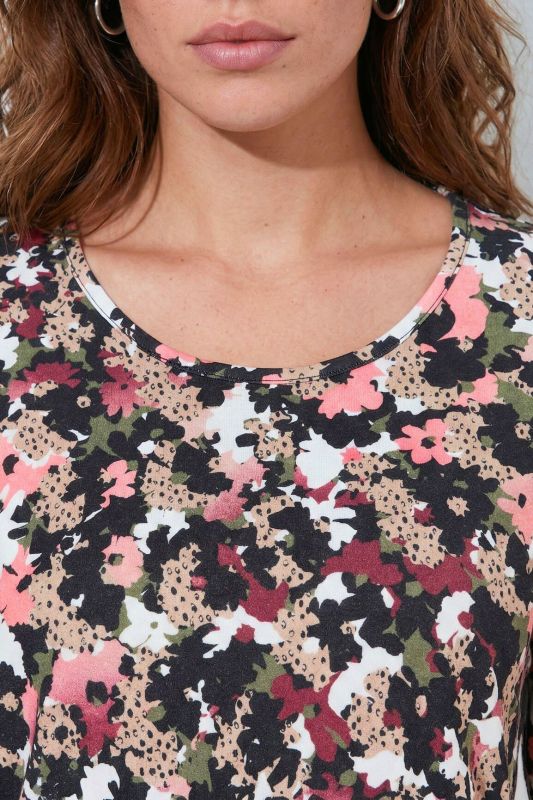 Floral Camo Print Round Neck Cotton Knit Tunic