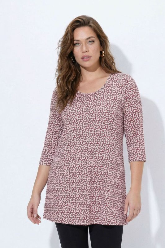 Floral Print Round Neck Cotton Knit Tunic