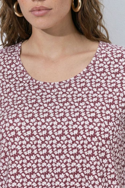 Floral Print Round Neck Cotton Knit Tunic