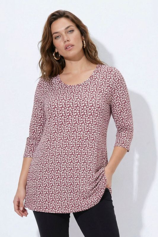 Floral Print Round Neck Cotton Knit Tunic