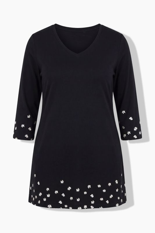 Daisy Placement Print V-Neck Cotton Knit Tunic