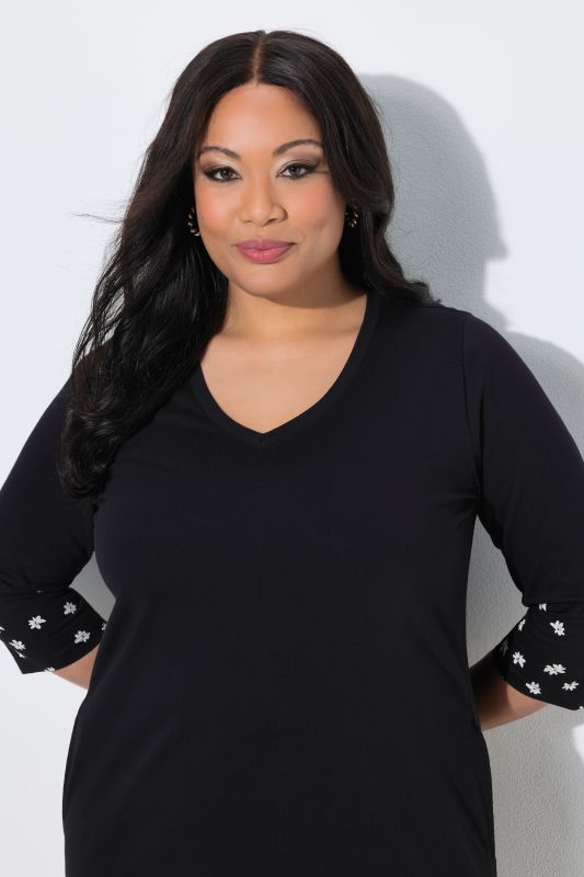 Daisy Placement Print V-Neck Cotton Knit Tunic