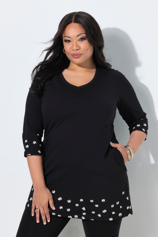 Daisy Placement Print V-Neck Cotton Knit Tunic