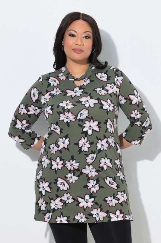 Floral Print 3/4 Sleeve Knit Tunic
