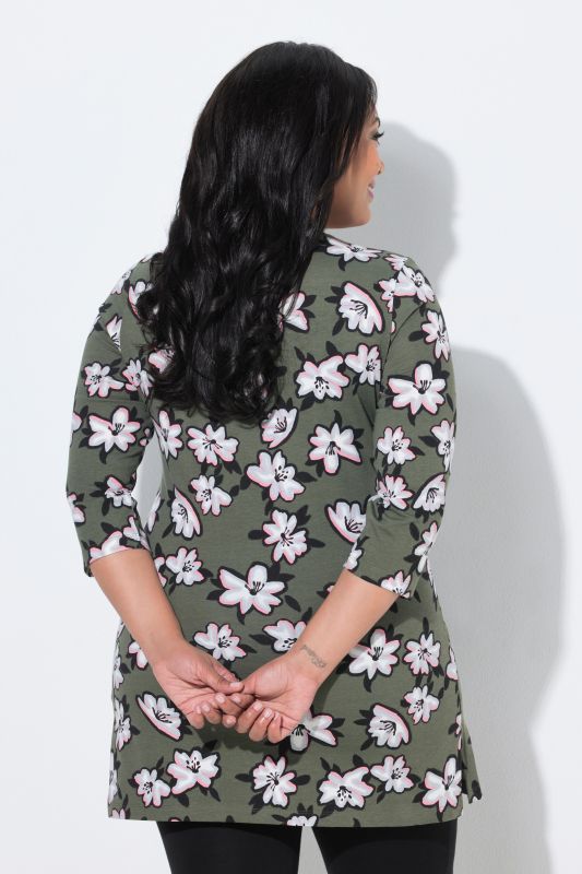 Floral Print 3/4 Sleeve Knit Tunic