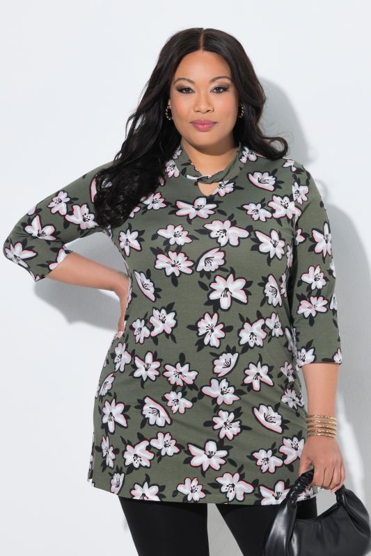 Floral Print 3/4 Sleeve Knit Tunic