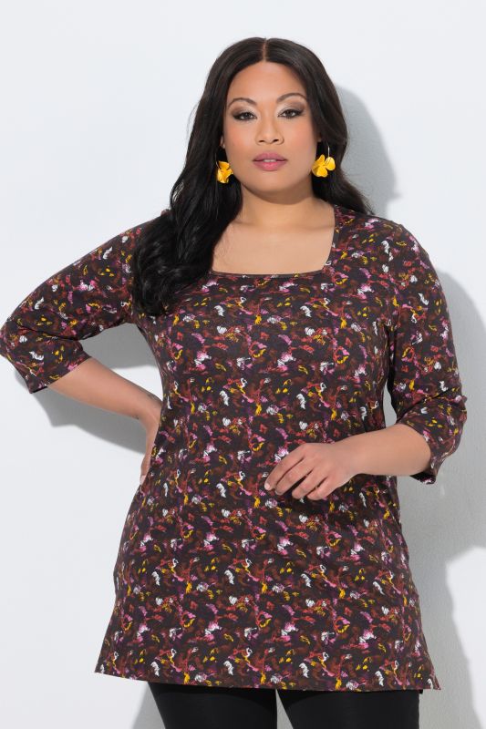 Allover Print Square Neck Knit Tunic