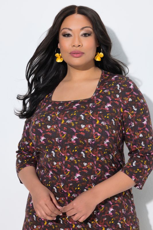 Allover Print Square Neck Knit Tunic