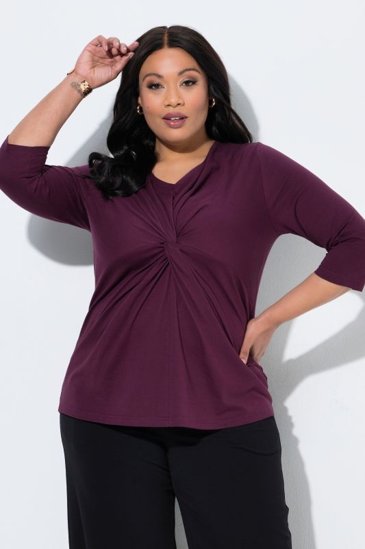 Draped Knot 3/4 Sleeve Blouse