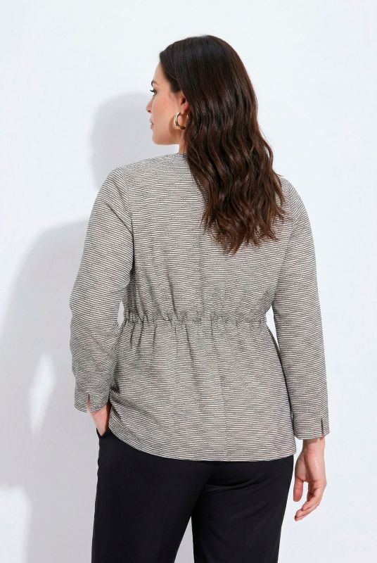 Textured Stripe Drawstring Close Jacket