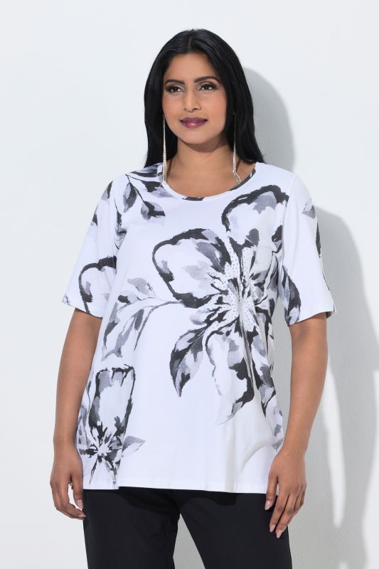 Floral Print Rhinestone Pima Cotton Tee