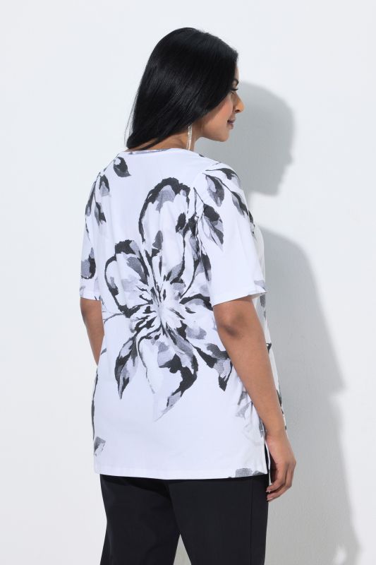 Floral Print Rhinestone Pima Cotton Tee
