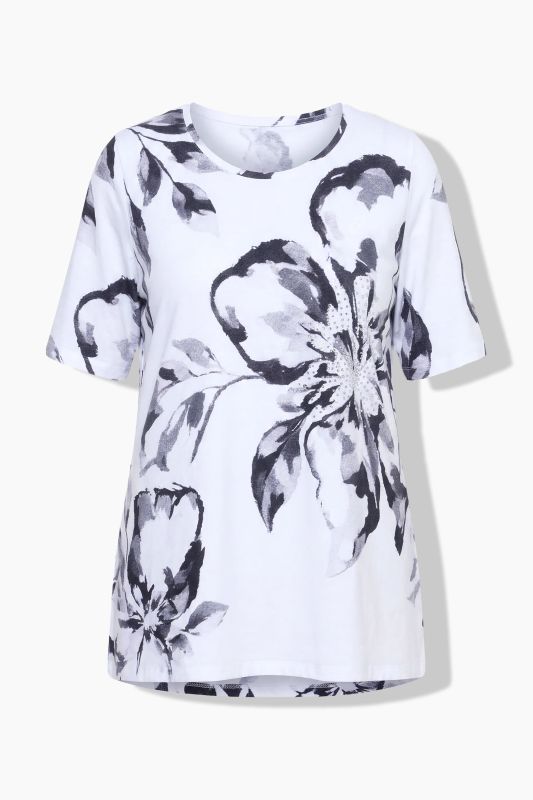 Floral Print Rhinestone Pima Cotton Tee