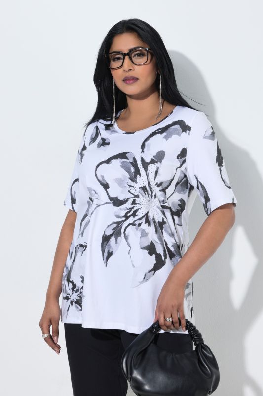Floral Print Rhinestone Pima Cotton Tee