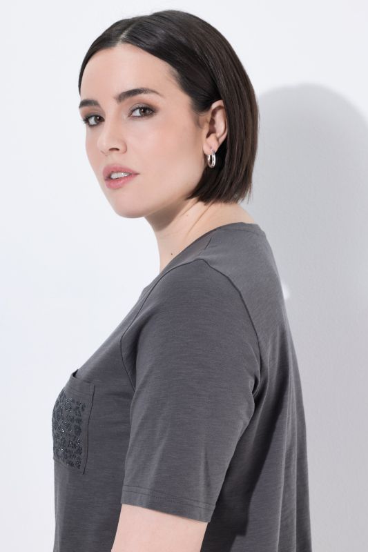 Eco Cotton Rhinestone Pocket Tee