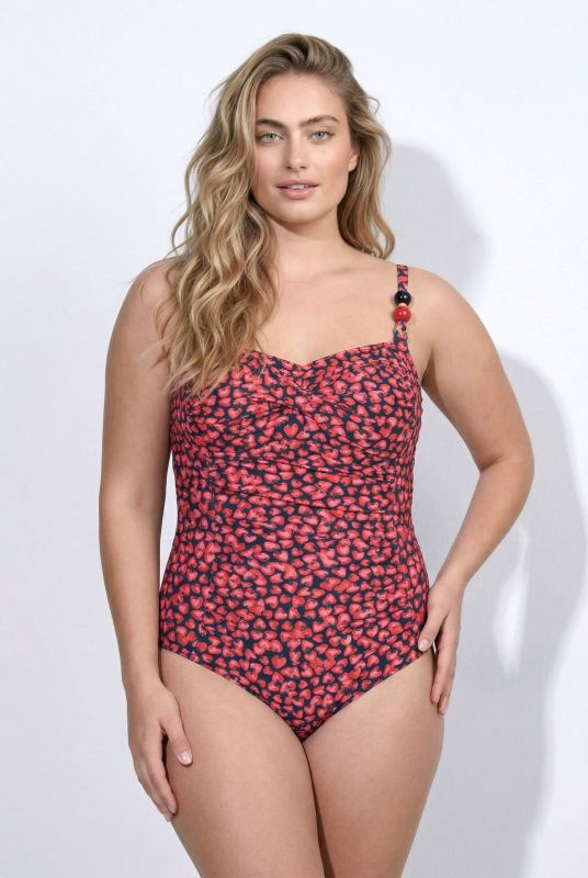 Strawberry Print Beaded One Piece Swimsuit