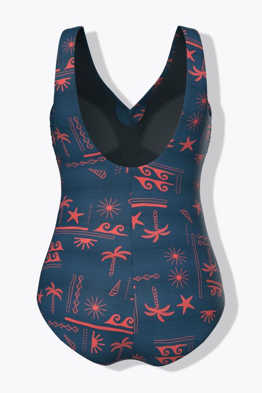 Holiday Print Wrap Look One Piece Swimsuit