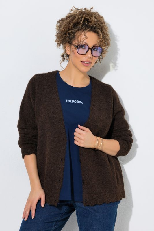 Scalloped Hem 4-Button Cardigan