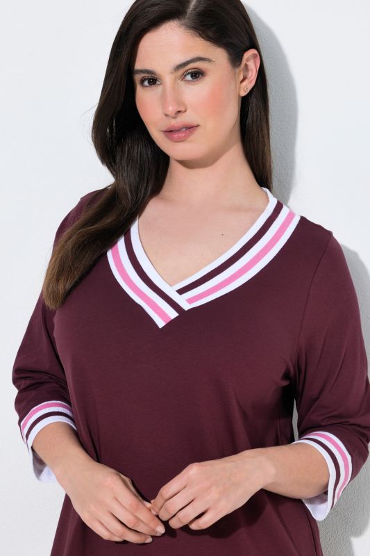 Sporty Stripe Trim V-Neck Cotton Nightgown