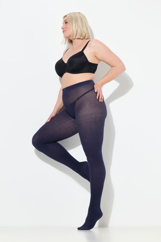 Textured Stretch Cotton Blend Knit Tights