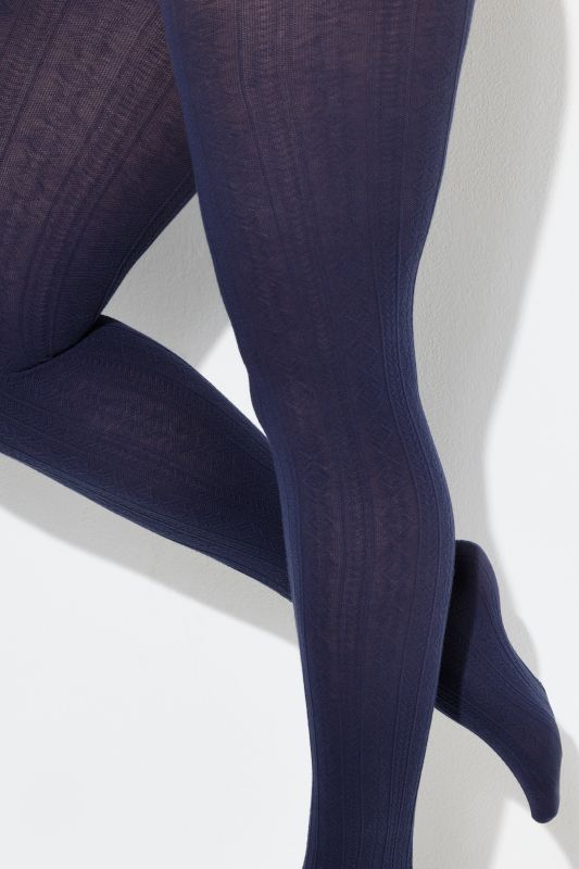 Textured Stretch Cotton Blend Knit Tights