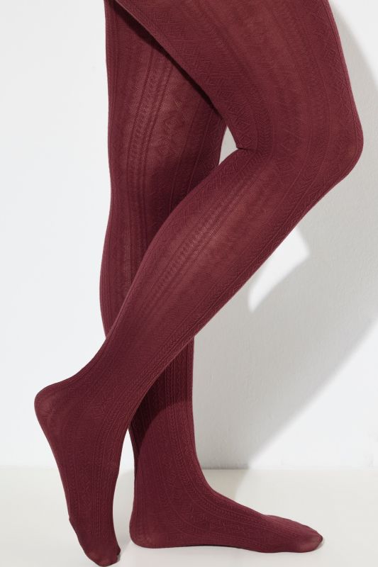 Textured Stretch Cotton Blend Knit Tights
