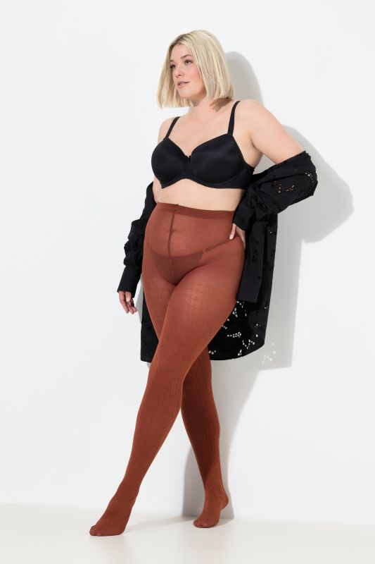 Textured Stretch Cotton Blend Knit Tights