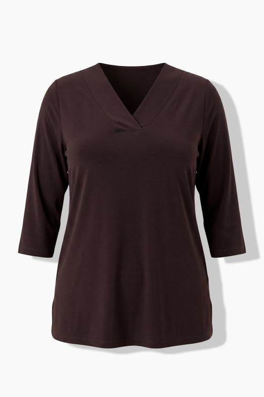 Matte Jersey V-Neck Swing Vented Three Quarter Sleeve Tunic
