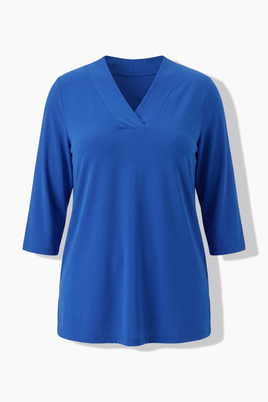 Matte Jersey V-Neck Swing Vented Three Quarter Sleeve Tunic