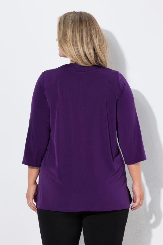 Matte Jersey V-Neck Swing Vented Three Quarter Sleeve Tunic
