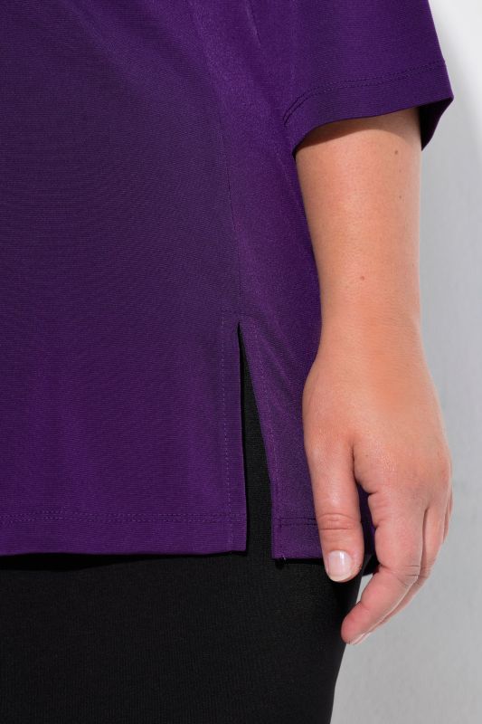 Matte Jersey V-Neck Swing Vented Three Quarter Sleeve Tunic