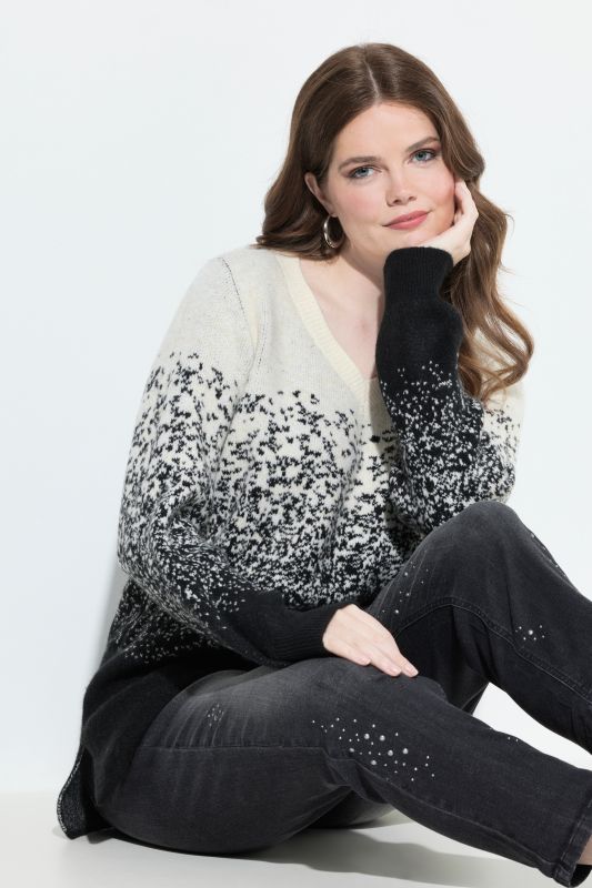 Gradient Knit Long Sleeve V-Neck Sweater