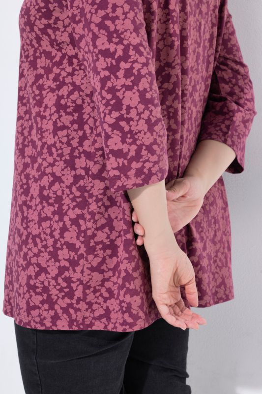 Floral 3/4 Sleeve V-Neck A-Line Tee