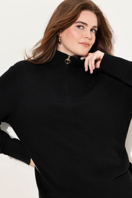 Knit Troyer Collar Long Sleeve Sweater