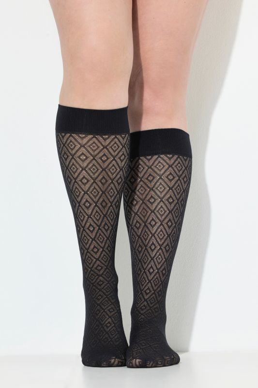 Sheer Diamond Pattern Knee High Socks