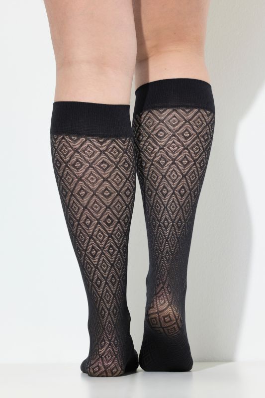 Sheer Diamond Pattern Knee High Socks