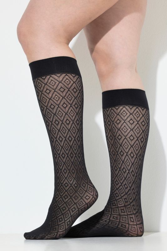 Sheer Diamond Pattern Knee High Socks