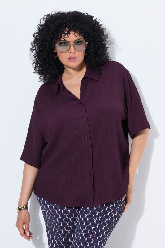 Lightly Textured 3/4 Sleeve Button Down Blouse