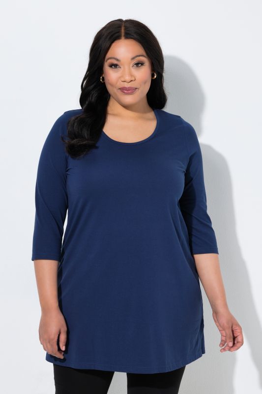 Classic A-Line 3/4 Sleeve Round Neck Knit Tunic