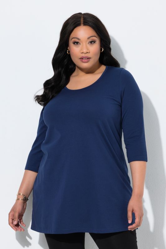 Classic A-Line 3/4 Sleeve Round Neck Knit Tunic