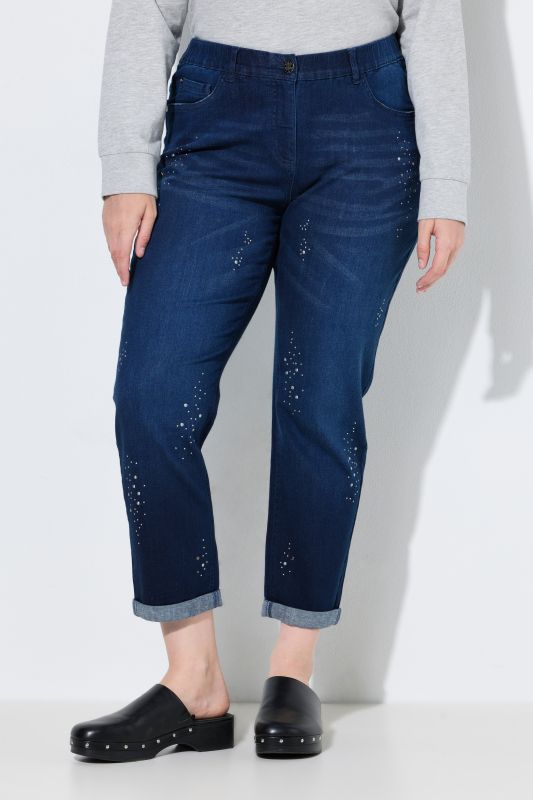 Rivet Detail Stretch Fit Boyfriend Jeans