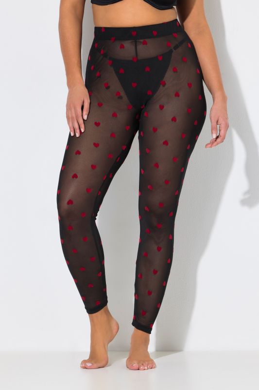 Flocked Heart Stretch Fit Mesh Leggings