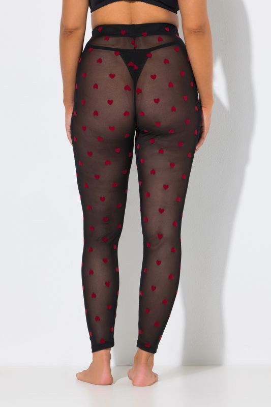 Flocked Heart Stretch Fit Mesh Leggings