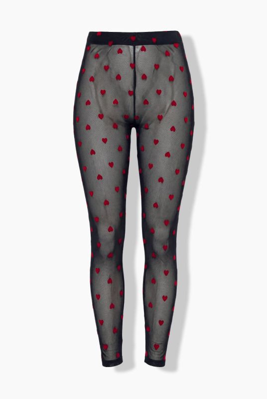 Flocked Heart Stretch Fit Mesh Leggings