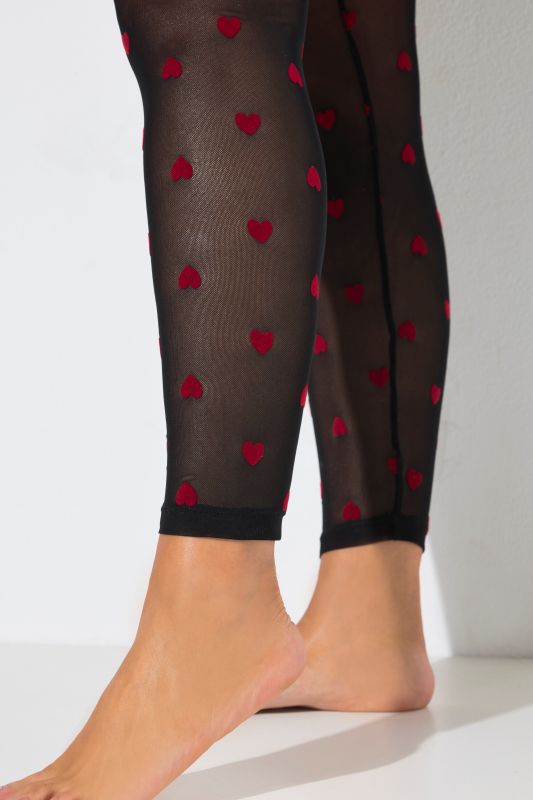 Flocked Heart Stretch Fit Mesh Leggings