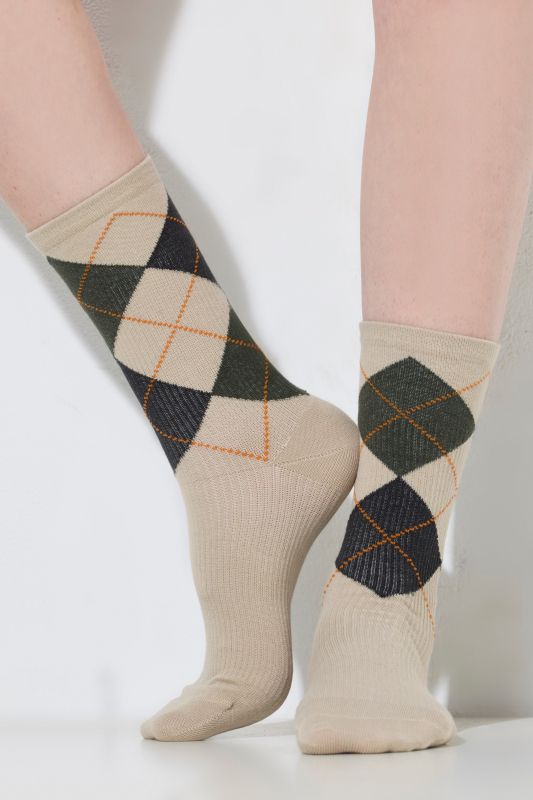 Argyle Crew Length Support Socks