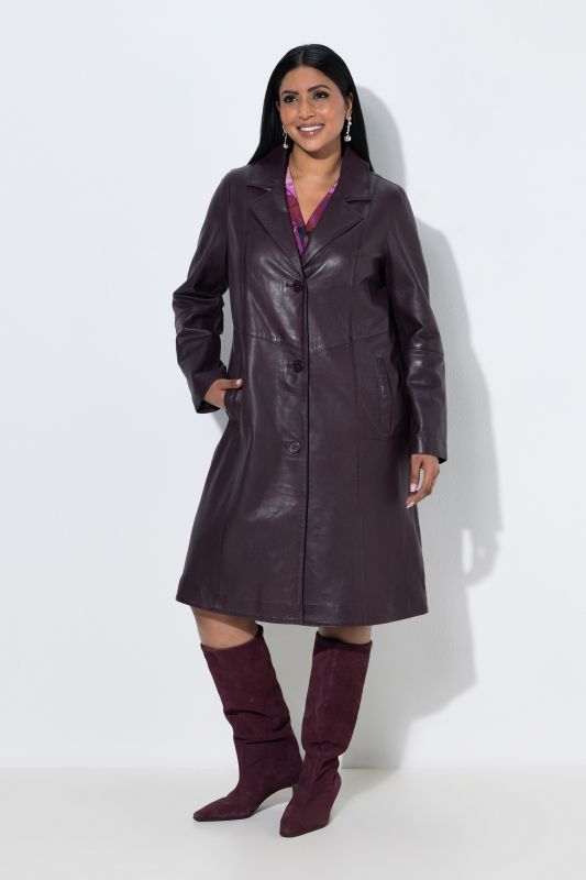Leather Lapel Collar Swing Coat