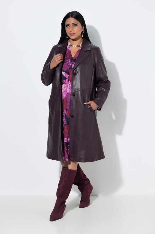 Leather Lapel Collar Swing Coat