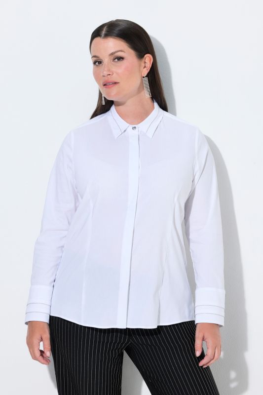 Pearl Beaded Long Sleeve Button-Down Blouse